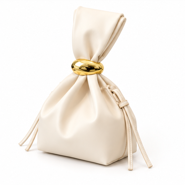 Elegant Ruched Gold Accent Pouch Bag