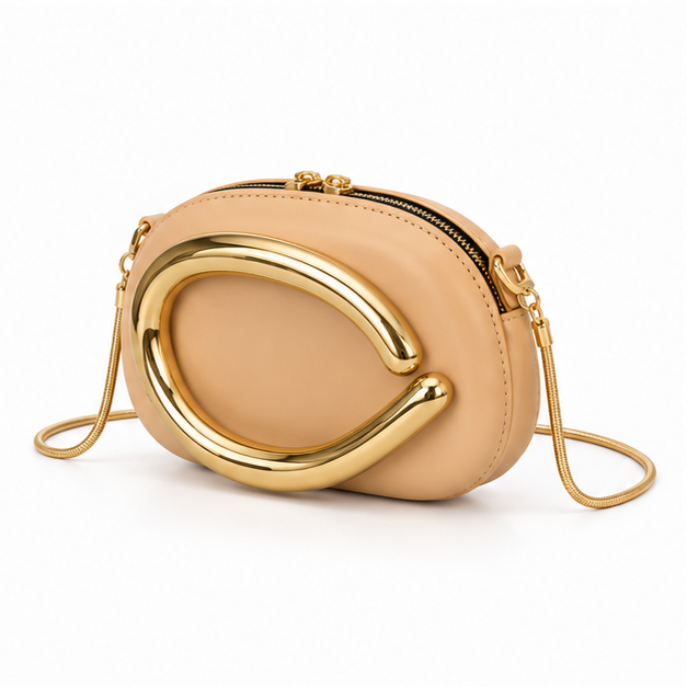 Elegant Khaki Gold Accent Evening Clutch Bag
