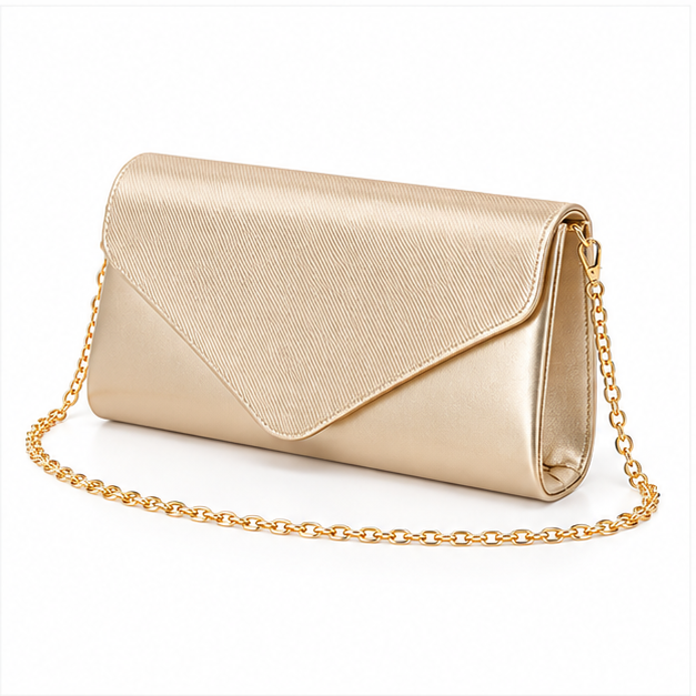 Champagne Gold Chain Envelope Clutch Bag