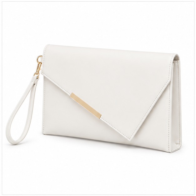 Elegant White Envelope Wristlet Clutch Bag