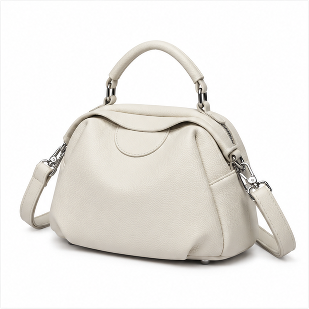 Elegant White Pebbled Leather Top Handle Handbag