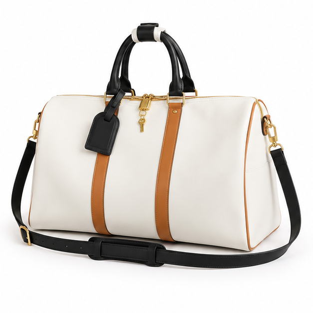 White Contrast Trim Travel Duffle Bag