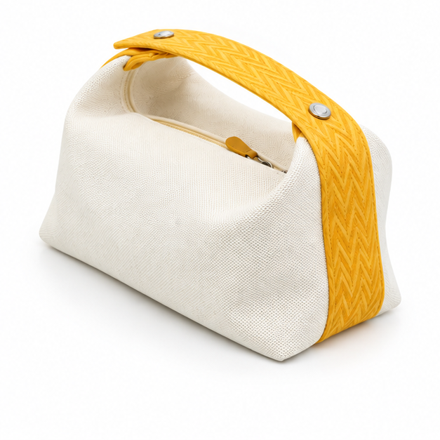 Yellow Strap Cream Canvas Handbag Purse
