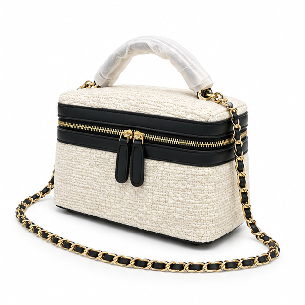 Elegant Tweed Chain Vanity Shoulder Bag