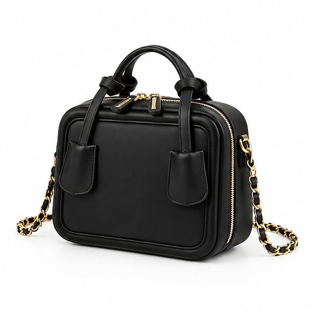 Black Structured Chain Strap Handbag Purse