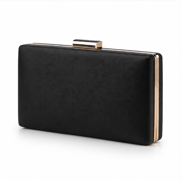 Elegant Black Textured Rectangular Clutch Bag