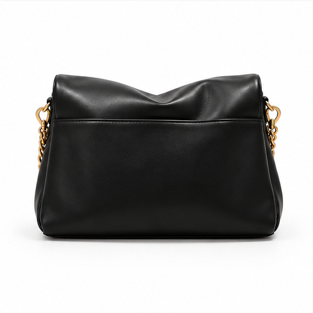 Elegant Black Slouchy Gold Chain Shoulder Handbag