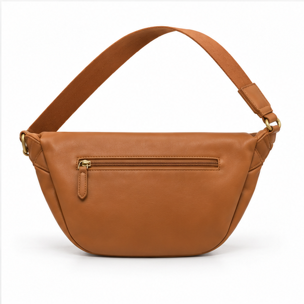 Cognac Crescent Adjustable Everyday Crossbody Bag