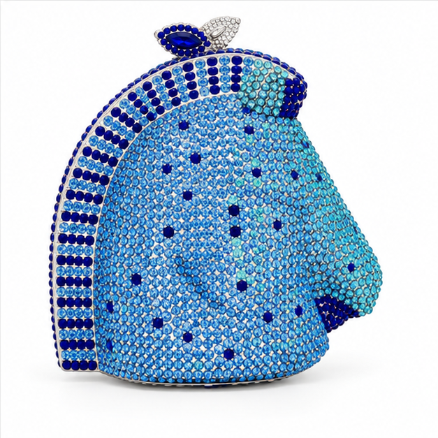 Blue Crystal Horse Head Evening Clutch