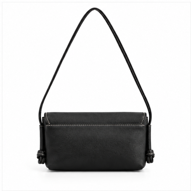 Black Pebbled Leather Crossbody Flap Shoulder Bag