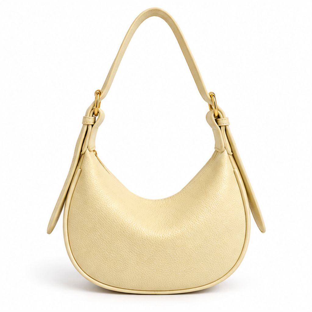 Yellow Crescent Textured Shoulder Hobo Bag