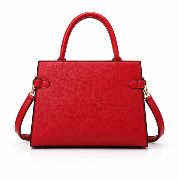 Red Structured Leather Gold Clasp Handbag