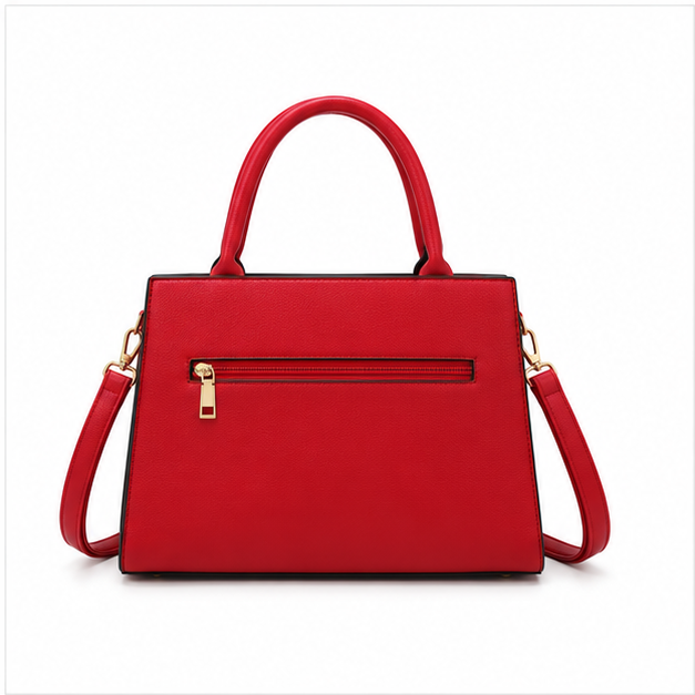Red Structured Handbag With Matching Accessories