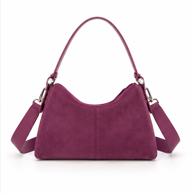 Plum Suede Slouchy Shoulder Handbag Purse