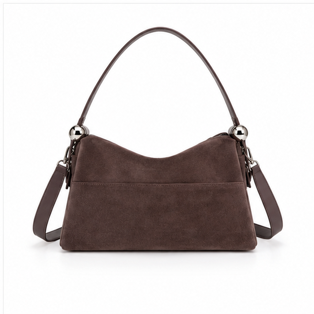 Chocolate Brown Suede Shoulder Handbag