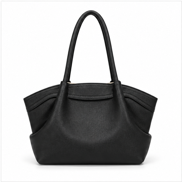 Black Pebbled Leather Elegant Shoulder Tote
