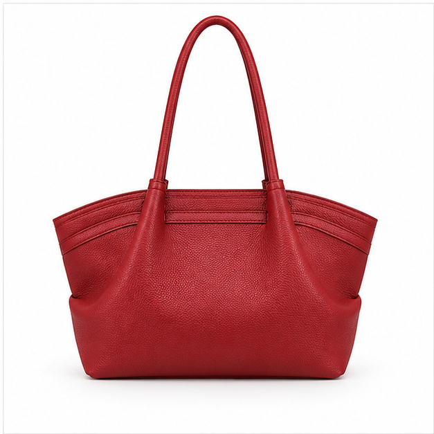 Red Pebbled Leather Elegant Shoulder Tote
