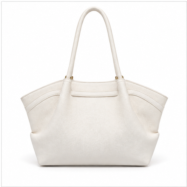 Ivory Pebbled Leather Elegant Shoulder Tote