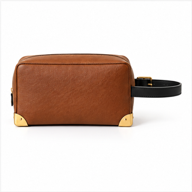 Cognac Studded Leather Wristlet Crossbody Bag