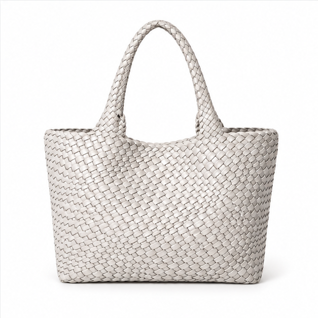 Ivory Woven Braided Large Tote Handbag