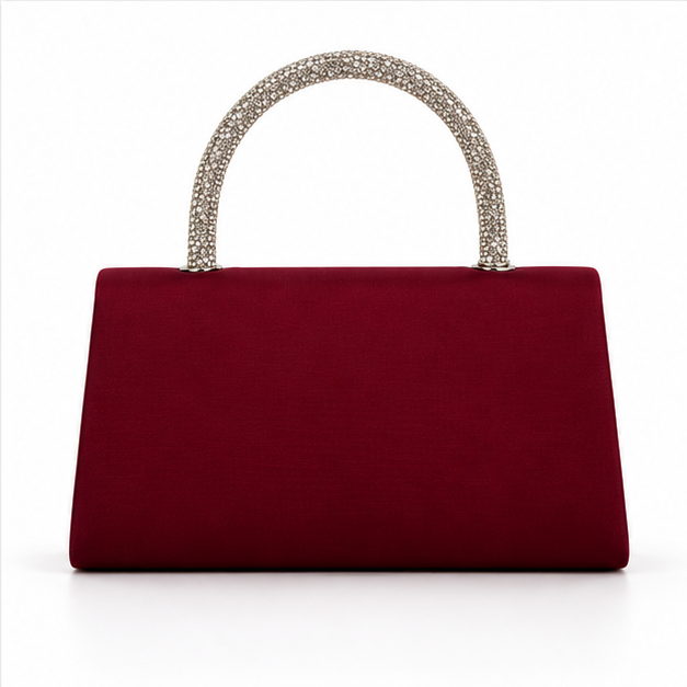 Burgundy Crystal Handle Evening Clutch Handbag
