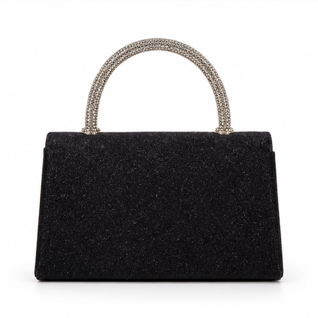 Black Crystal Handle Glitter Evening Handbag