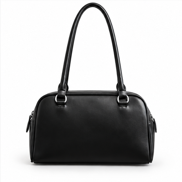 Black Double Pocket Structured Shoulder Bag