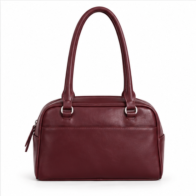 Burgundy Double Pocket Structured Shoulder Bag