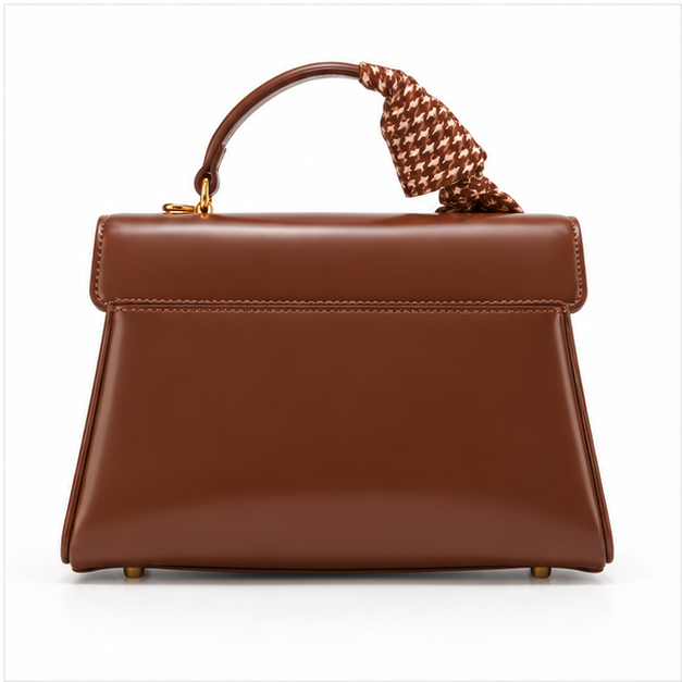 Elegant Brown Scarf Accent Structured Handbag