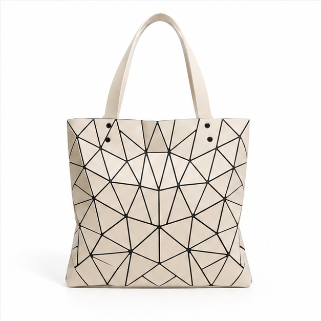 Khaki Geometric Mosaic Pattern Shoulder Tote