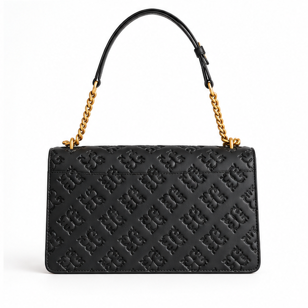 Black Embossed Gold Clasp Shoulder Bag
