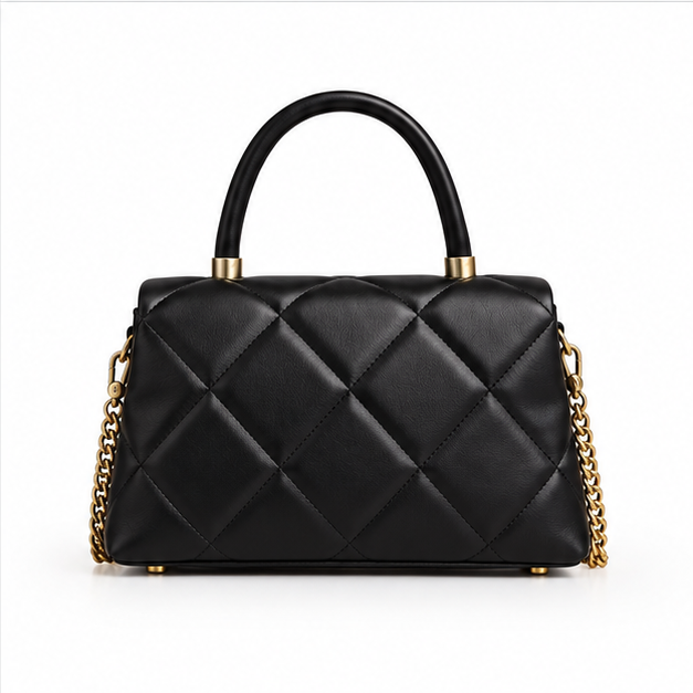 Elegant Black Quilted Top Handle Handbag