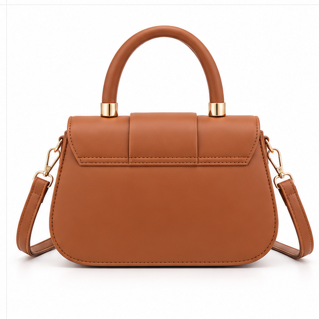Elegant Cognac Structured Top Handle Handbag