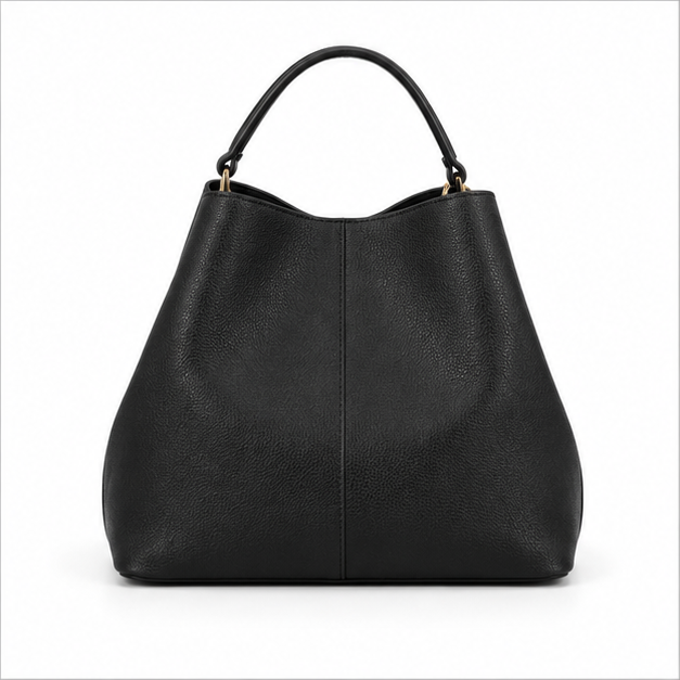 Black Drawstring Bucket Handbag With Pouch