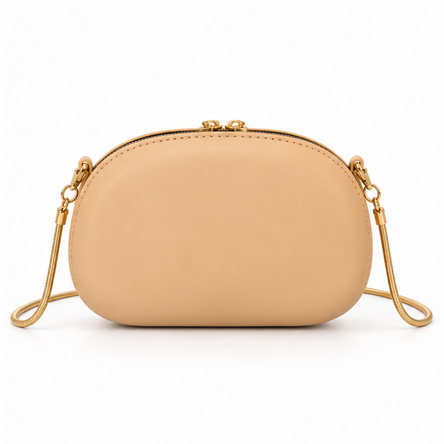Elegant Khaki Gold Accent Evening Clutch Bag