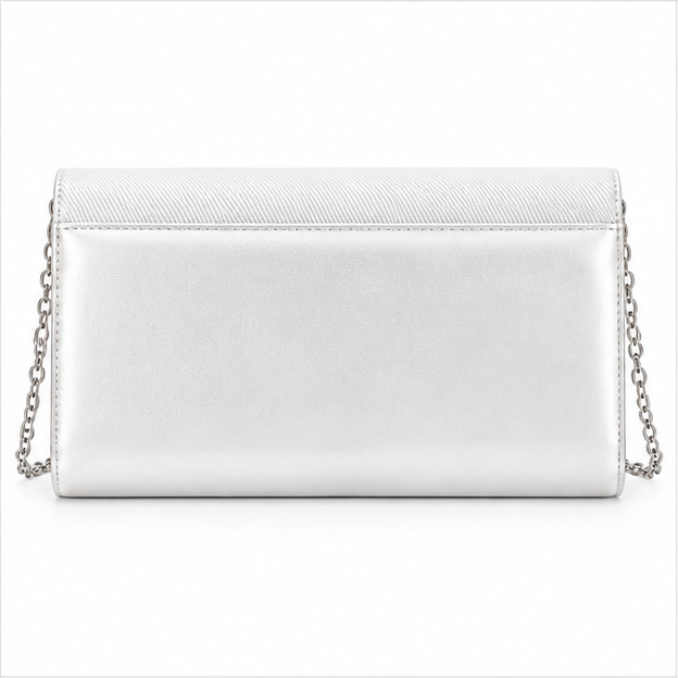 White Silver Chain Envelope Clutch Bag