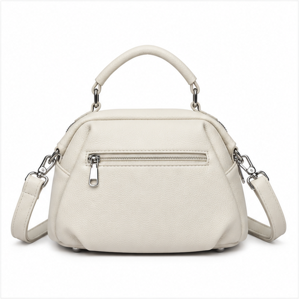 Elegant White Pebbled Leather Top Handle Handbag