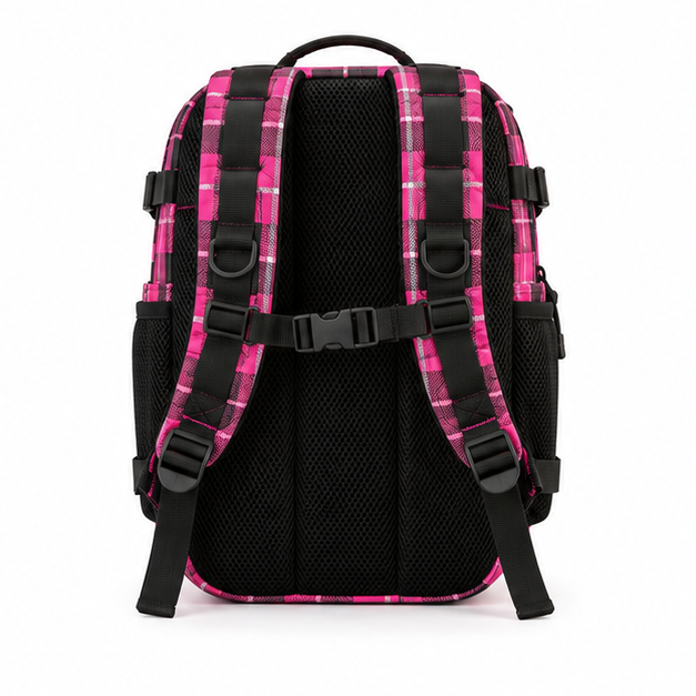 Pink Plaid Tactical Backpack with Pockets