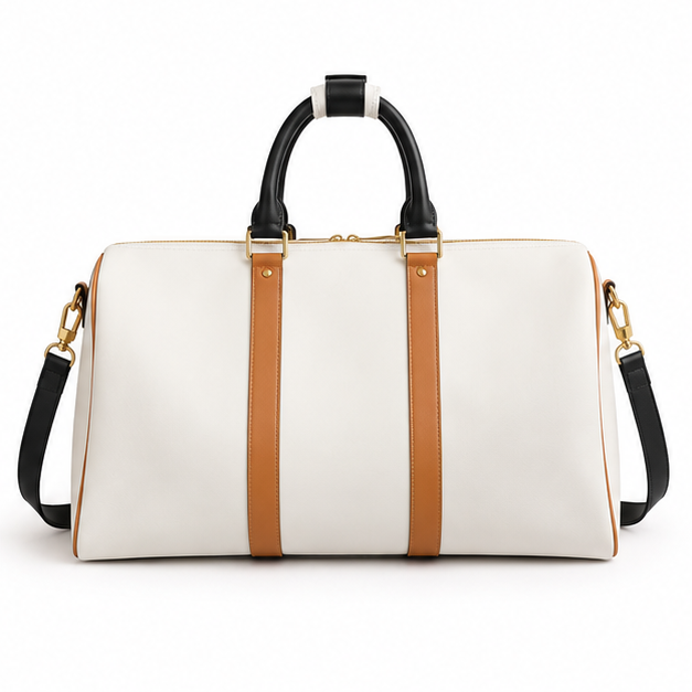 White Contrast Trim Travel Duffle Bag