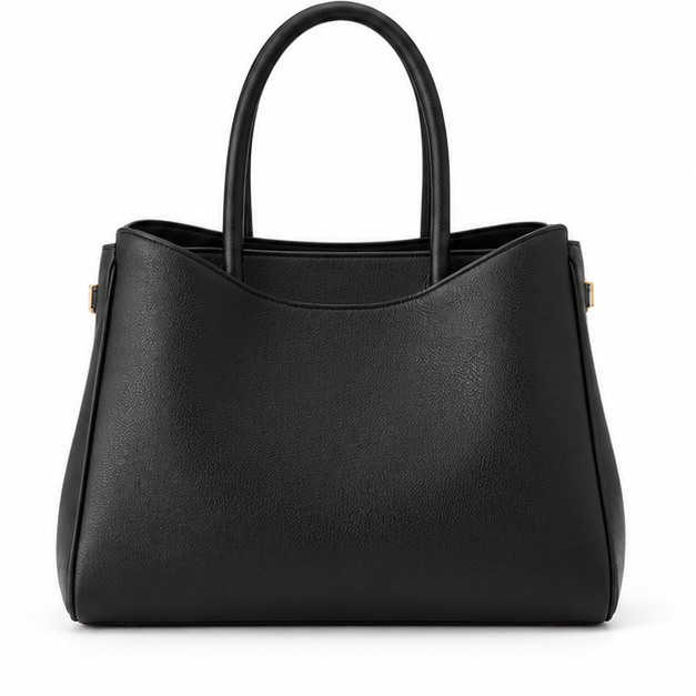 Elegant Black Structured Leather Tote Handbag