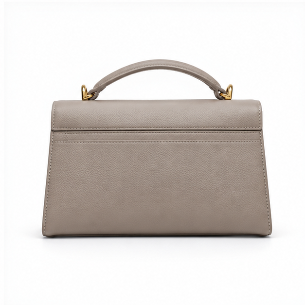 Elegant Taupe Structured Top Handle Handbag