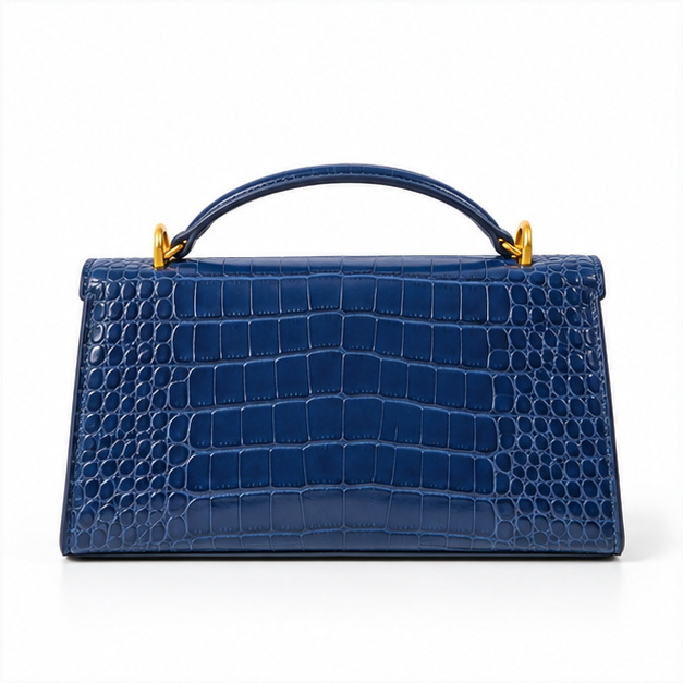 Navy Croc Embossed Structured Handle Handbag