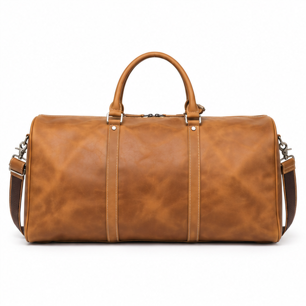Vintage Leather Travel Duffel Weekend Bag