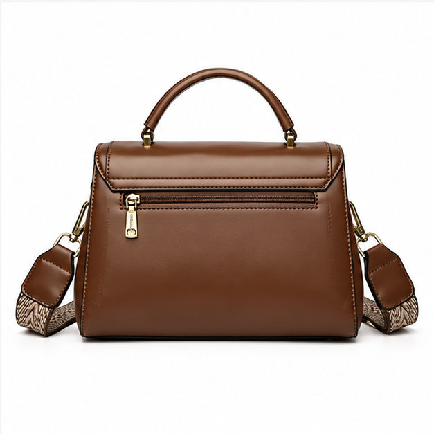 Khaki Structured Leather Crossbody Handbag