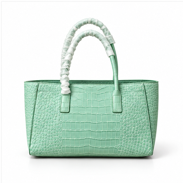 Mint Crocodile Texture Structured Tote Bag