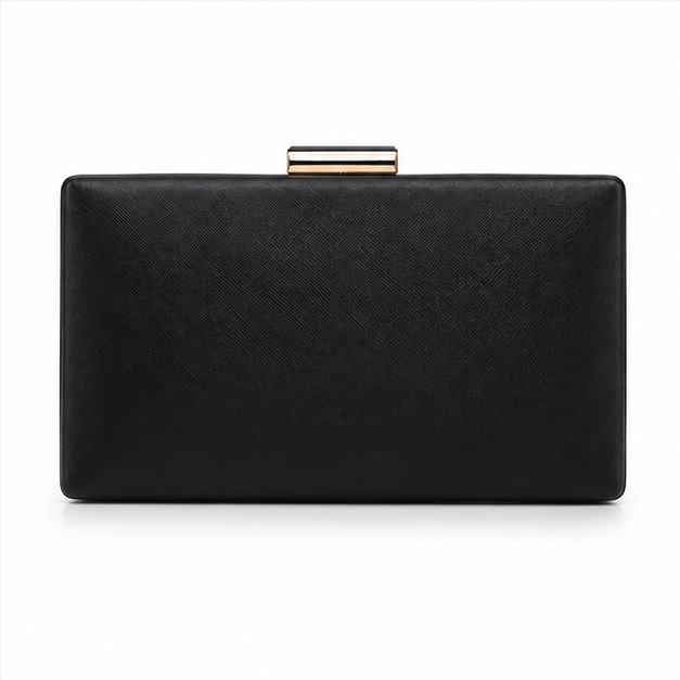 Elegant Black Textured Rectangular Clutch Bag