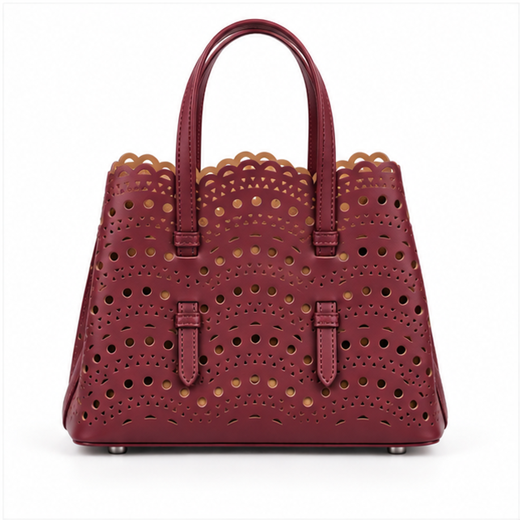 Burgundy Laser Cut Structured Tote Handbag
