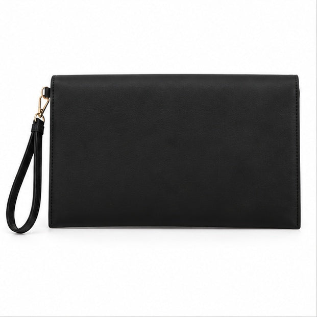 Elegant Black Envelope Wristlet Clutch Bag