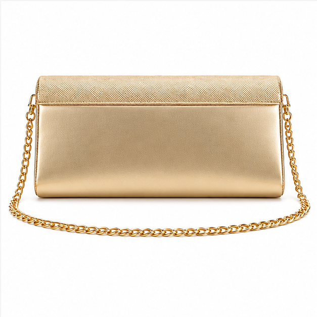 Gold Envelope Clutch With Chain Strap