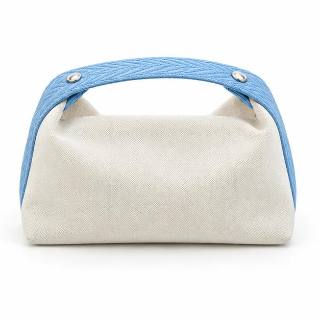Sky Blue Strap Cream Canvas Handbag Purse